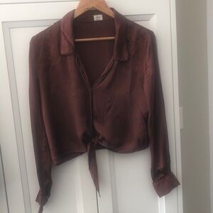 Aritzia Wilfred Tie Front Blouse in a rich Brown Size S